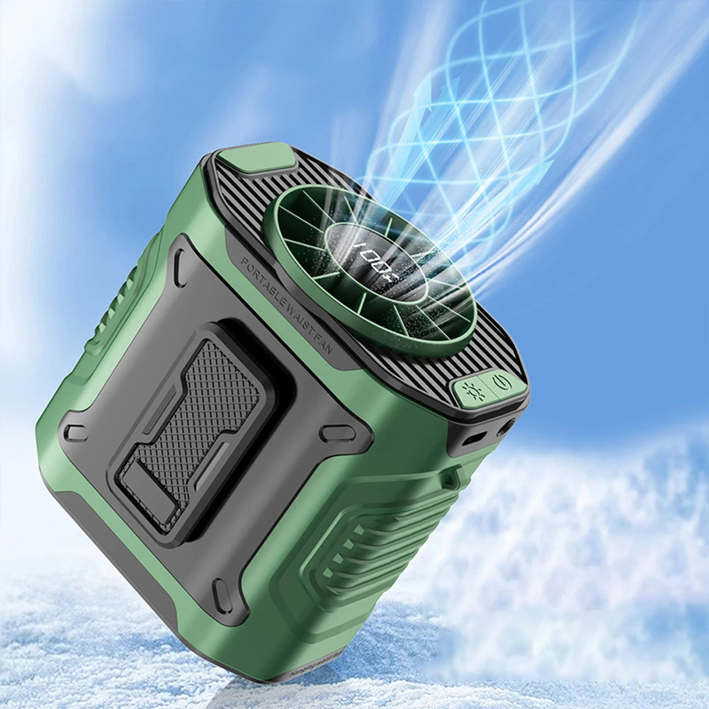 Portable Waist Fan USB Rechargeable Cooling Waist Fan with Flashlight Personal Fan Cooling Belt Fan for Outdoor Camping Travel