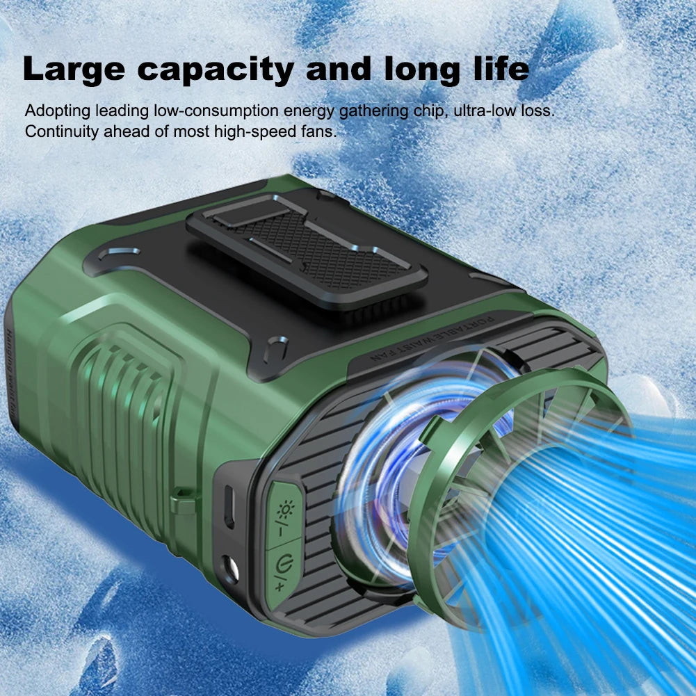Portable Waist Fan USB Rechargeable Cooling Waist Fan with Flashlight Personal Fan Cooling Belt Fan for Outdoor Camping Travel