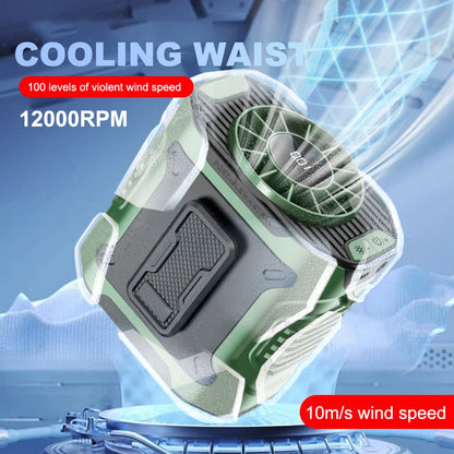 Portable Waist Fan USB Rechargeable Cooling Waist Fan with Flashlight Personal Fan Cooling Belt Fan for Outdoor Camping Travel